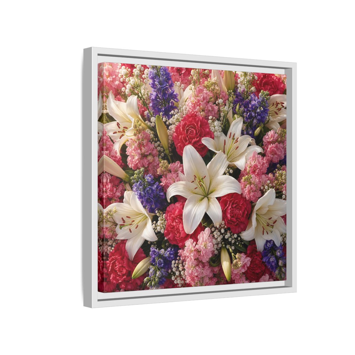 Side Mockup 13. Floral Flower Bouquet Vibrant Floral Bouquet shown as stretched canvas wall art
