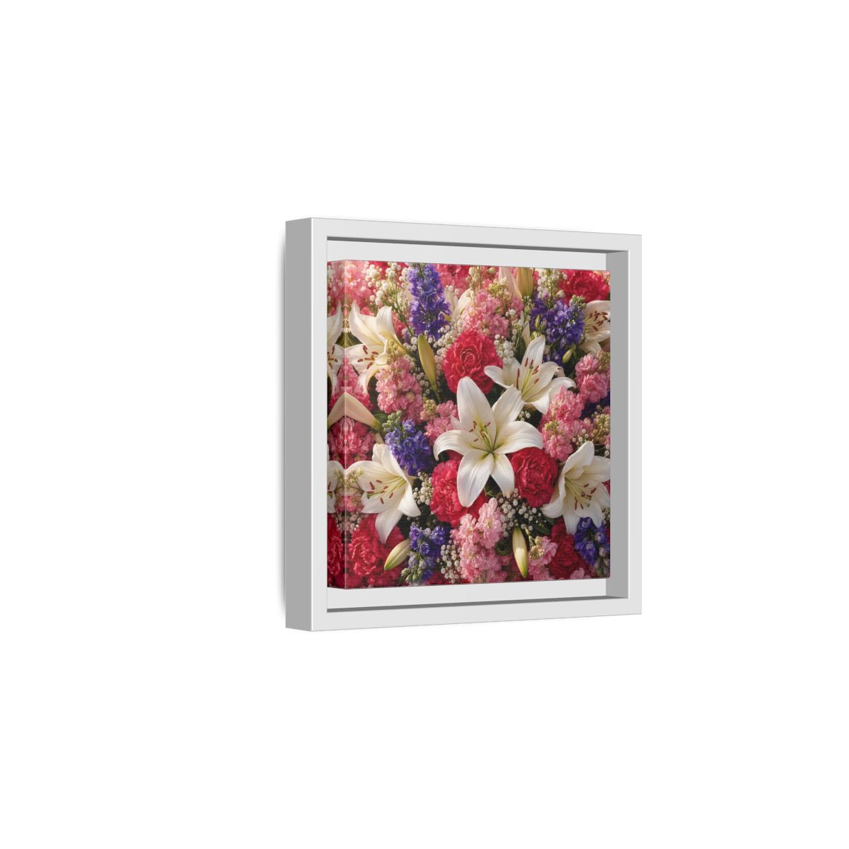 Side Mockup 1. Floral Flower Bouquet Vibrant Floral Bouquet shown as stretched canvas wall art