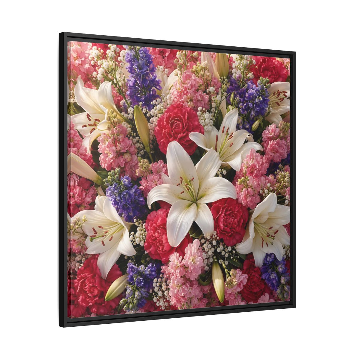 Side Mockup 30. Floral Flower Bouquet Vibrant Floral Bouquet shown as stretched canvas wall art