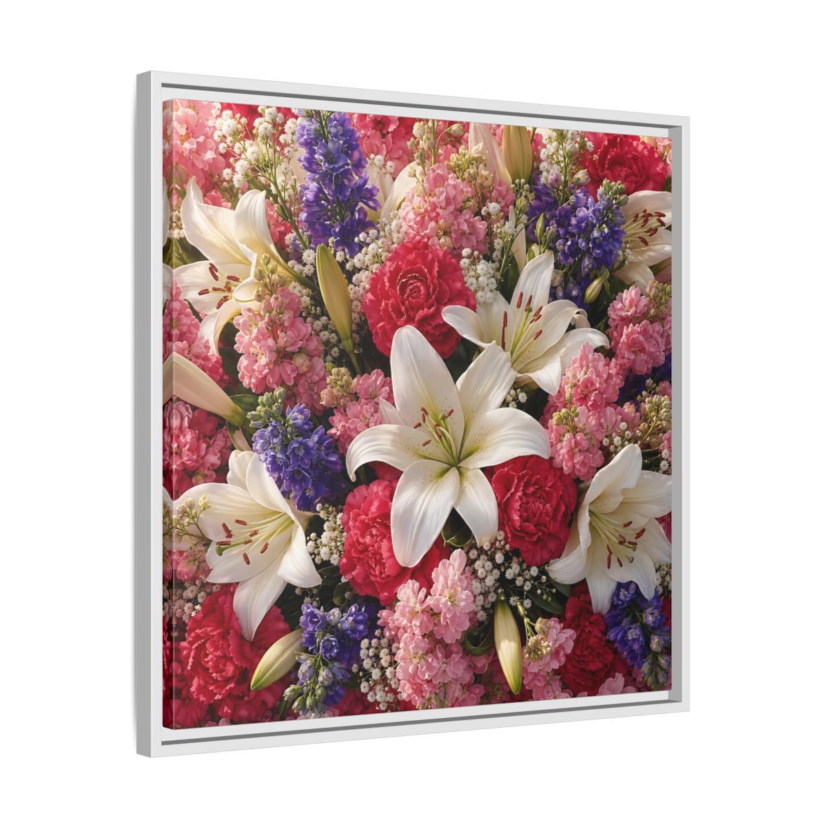 Side Mockup 26. Floral Flower Bouquet Vibrant Floral Bouquet shown as stretched canvas wall art