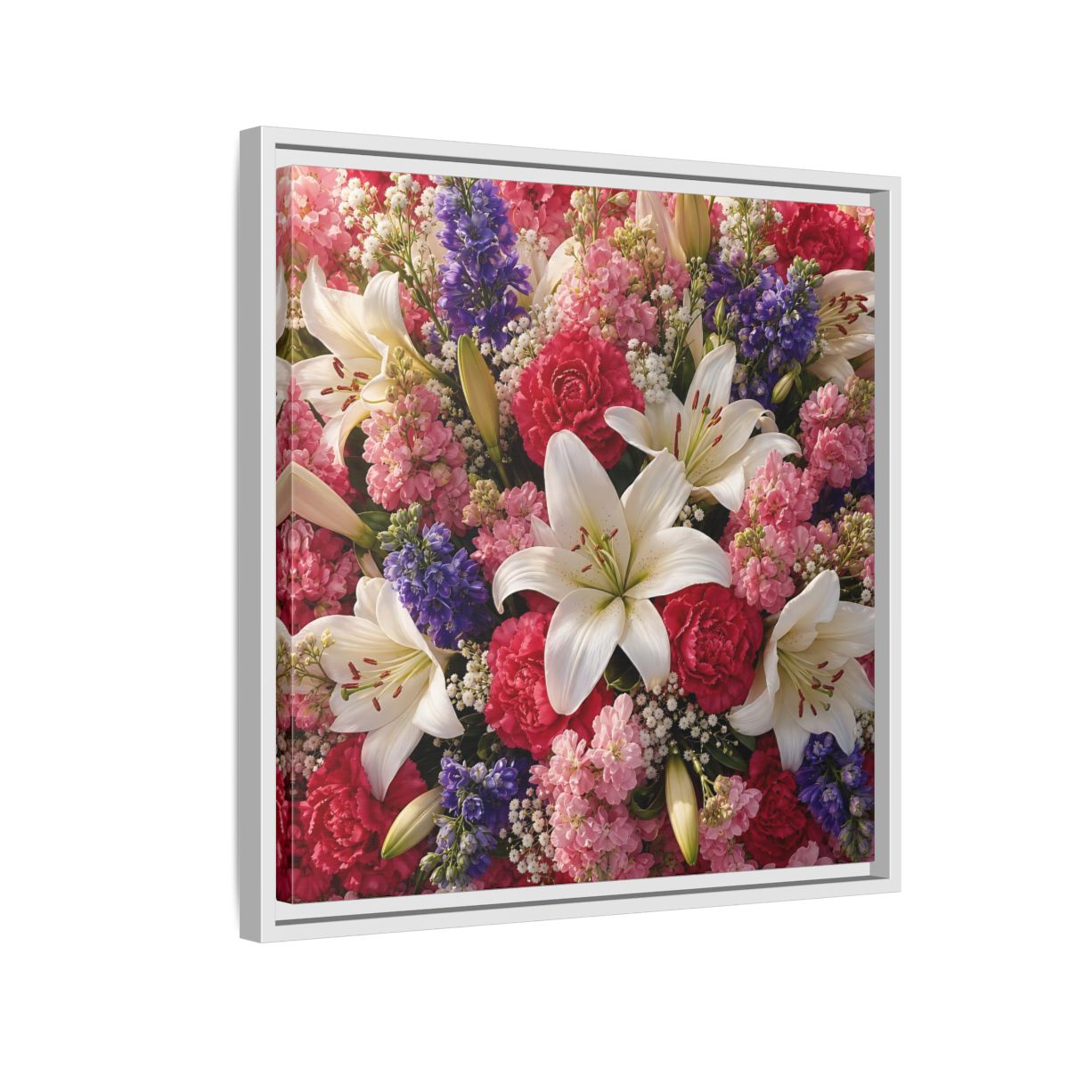 Side Mockup 10. Floral Flower Bouquet Vibrant Floral Bouquet shown as stretched canvas wall art