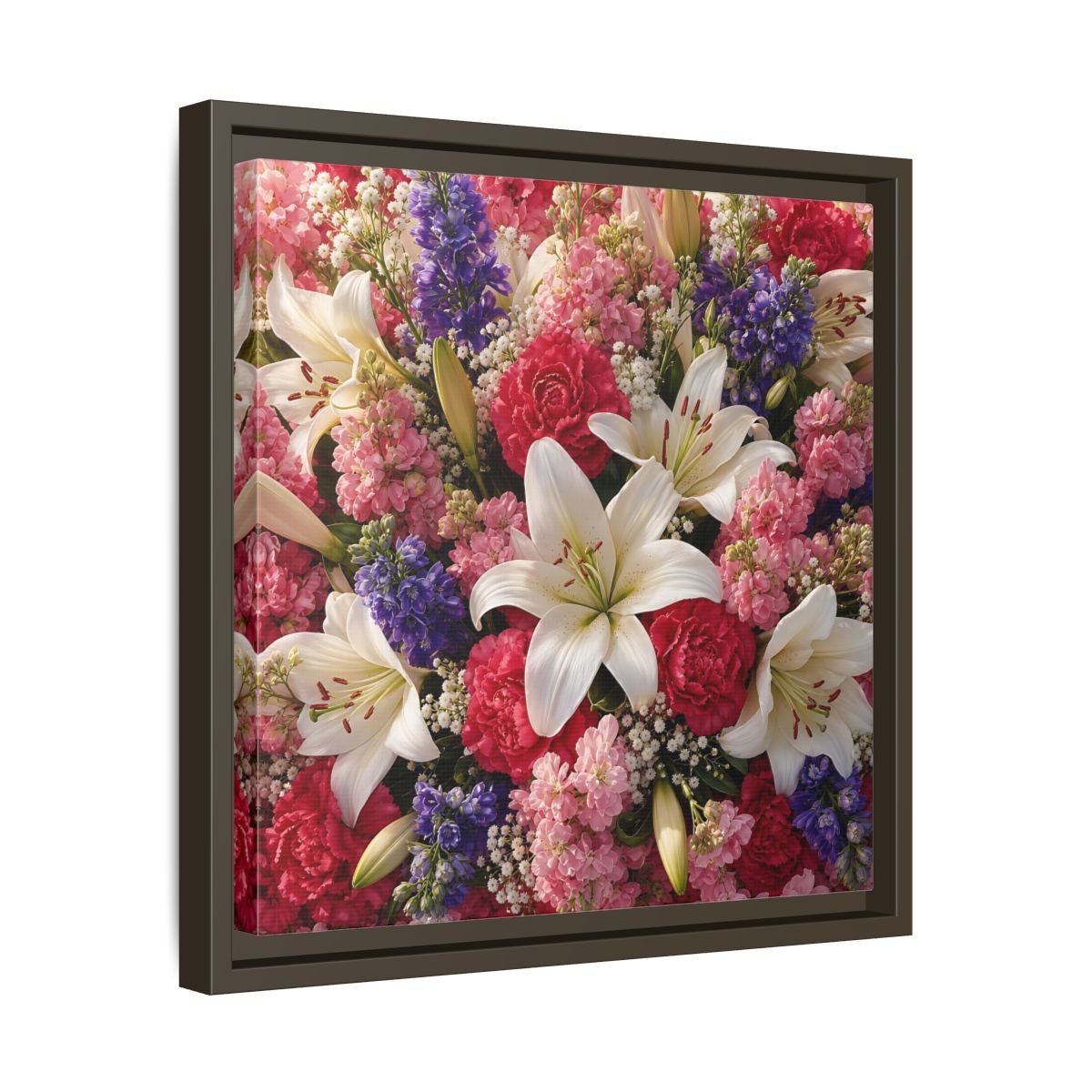 Side Mockup 29. Floral Flower Bouquet Vibrant Floral Bouquet shown as stretched canvas wall art