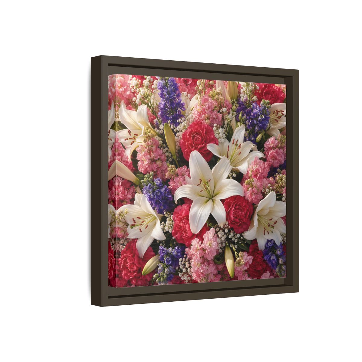 Side Mockup 17. Floral Flower Bouquet Vibrant Floral Bouquet shown as stretched canvas wall art