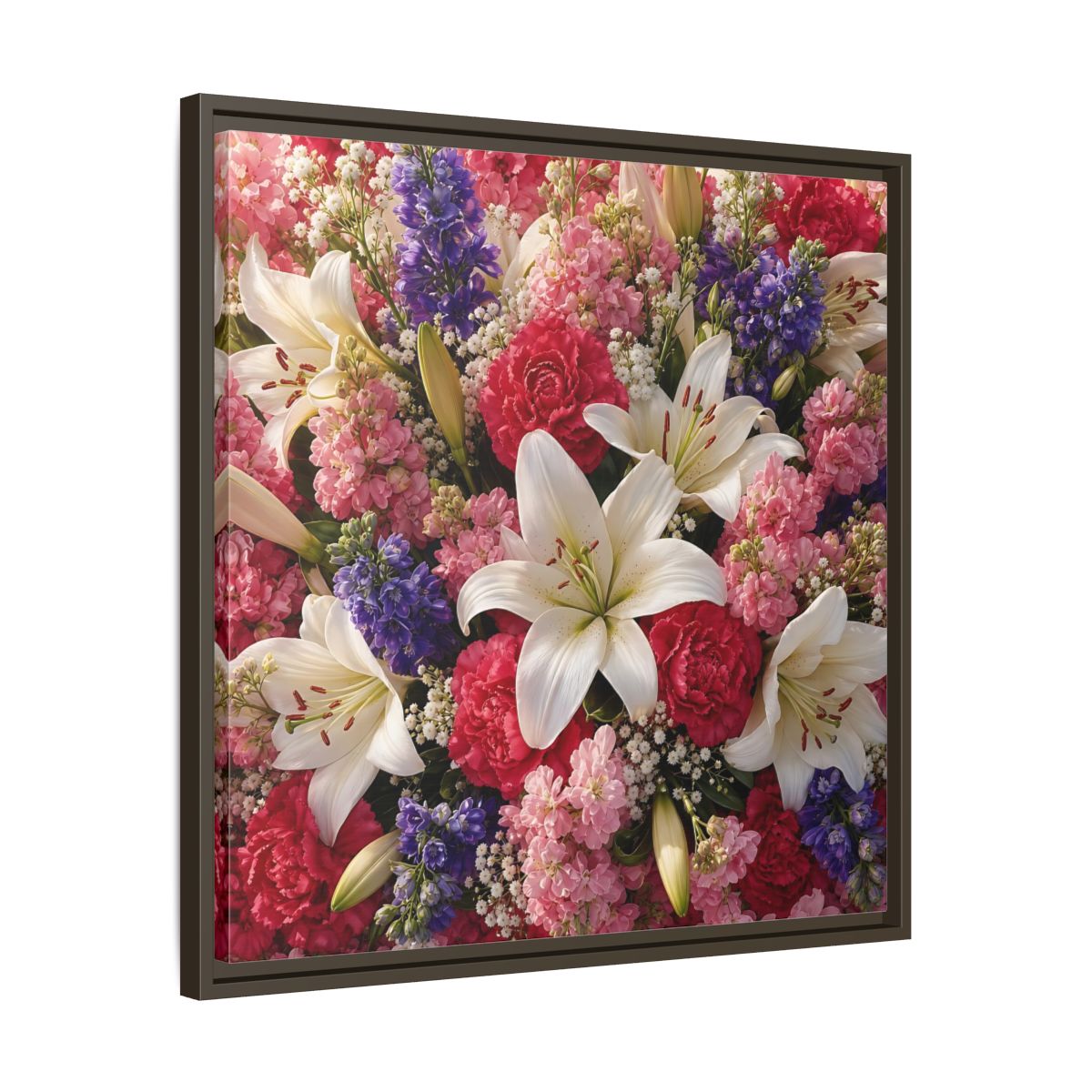 Side Mockup 27. Floral Flower Bouquet Vibrant Floral Bouquet shown as stretched canvas wall art
