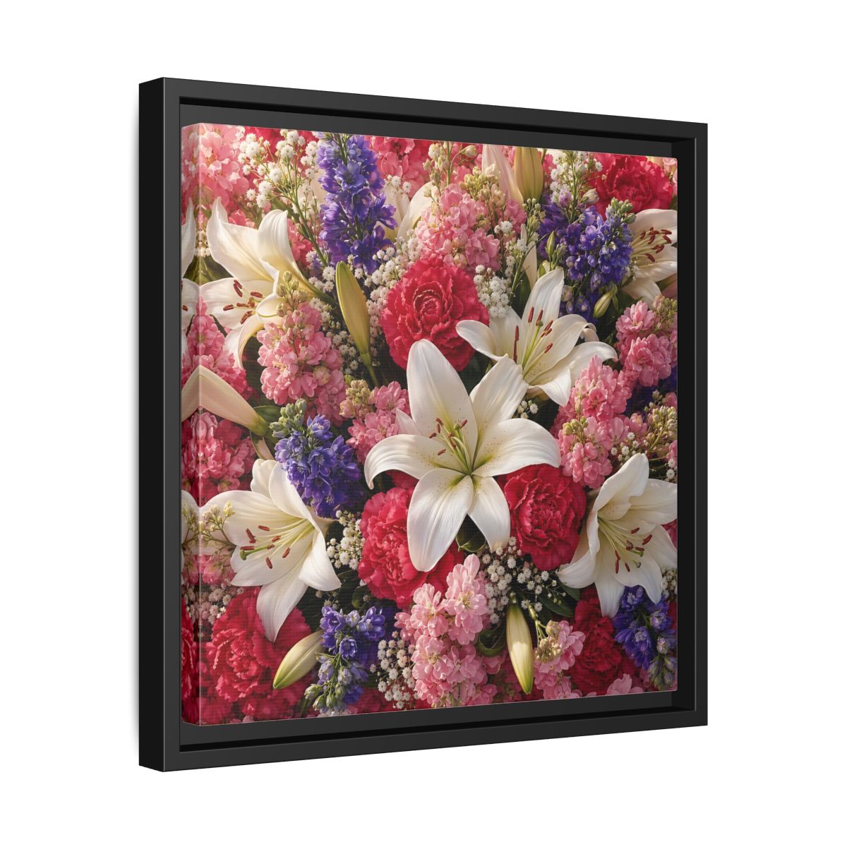 Side Mockup 32. Floral Flower Bouquet Vibrant Floral Bouquet shown as stretched canvas wall art