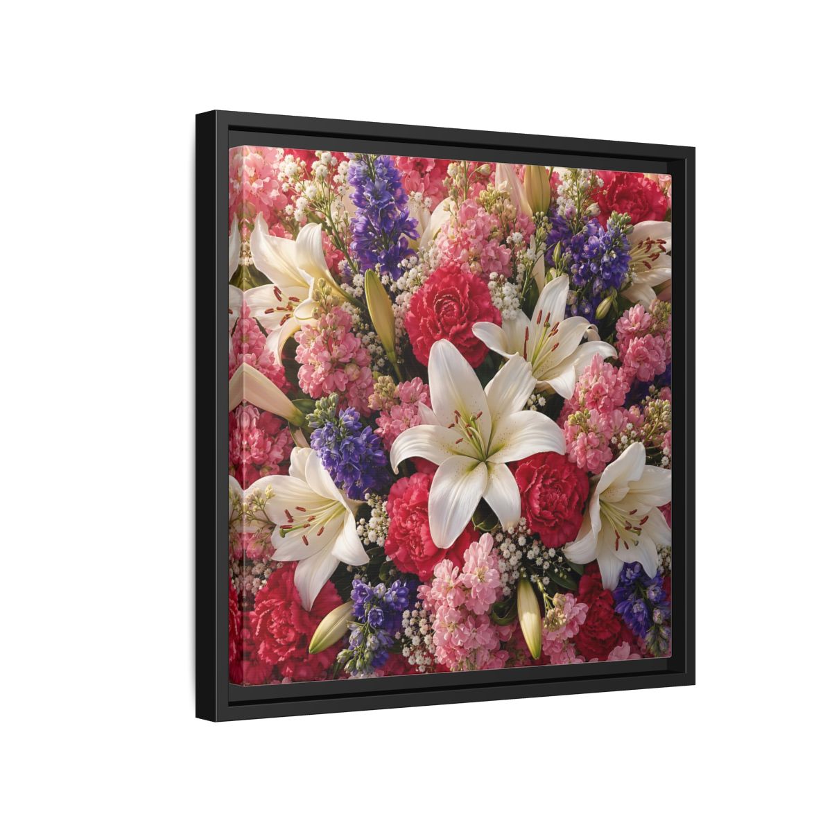 Side Mockup 15. Floral Flower Bouquet Vibrant Floral Bouquet shown as stretched canvas wall art
