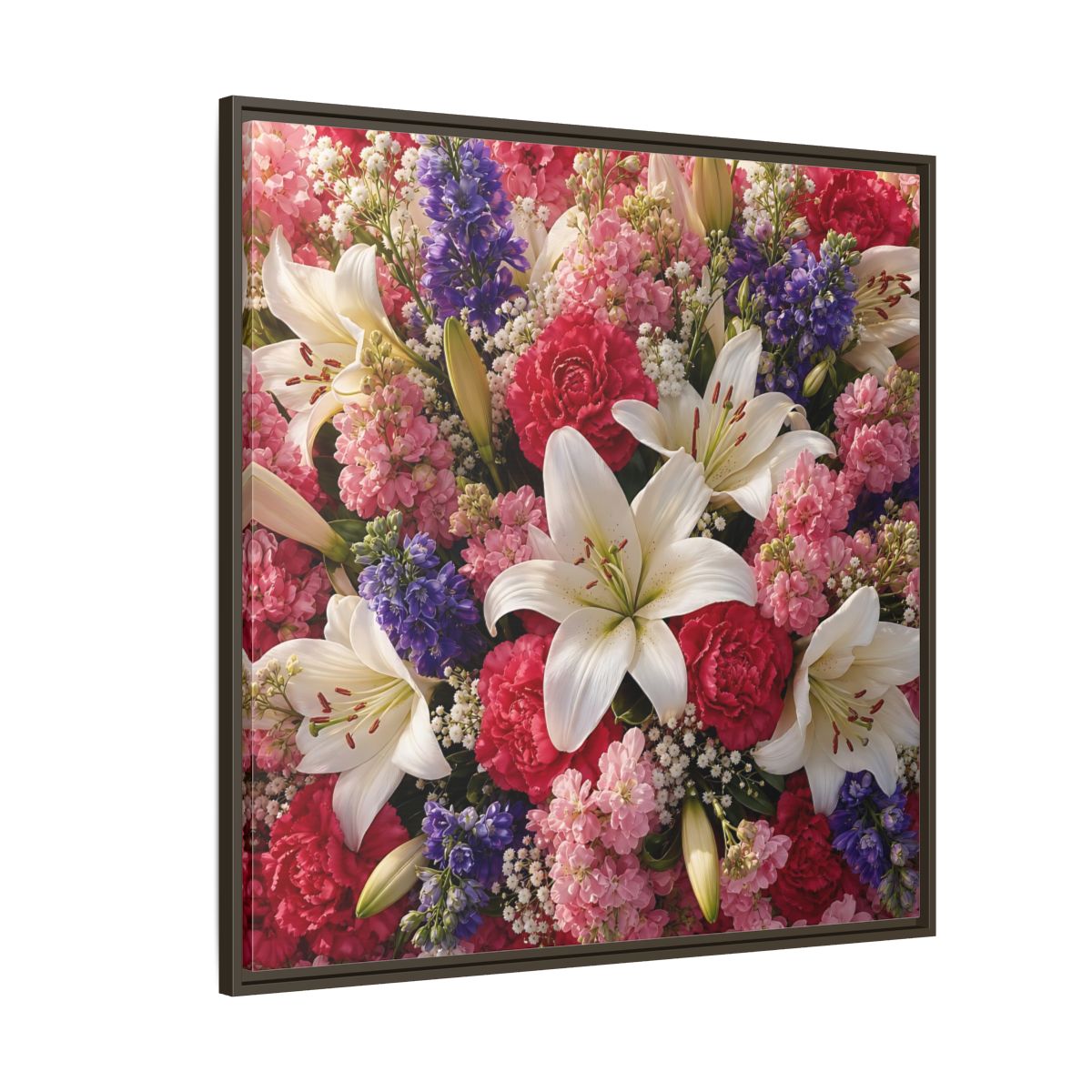 Side Mockup 5. Floral Flower Bouquet Vibrant Floral Bouquet shown as stretched canvas wall art