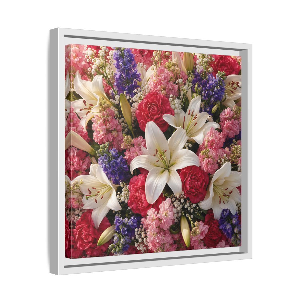 Side Mockup 28. Floral Flower Bouquet Vibrant Floral Bouquet shown as stretched canvas wall art