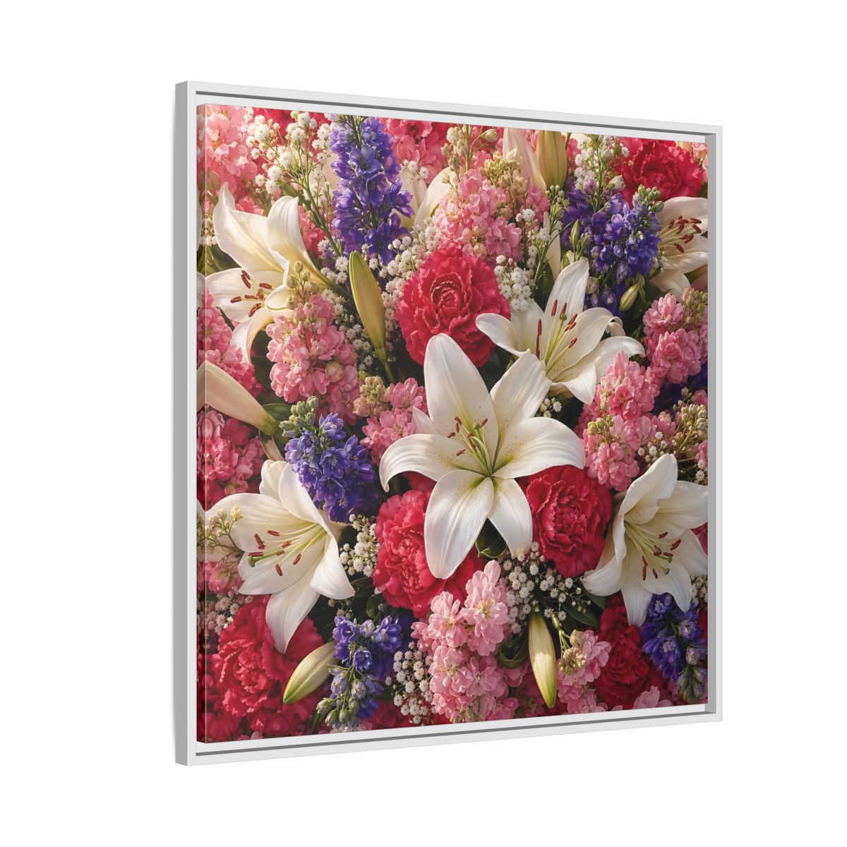 Side Mockup 7. Floral Flower Bouquet Vibrant Floral Bouquet shown as stretched canvas wall art