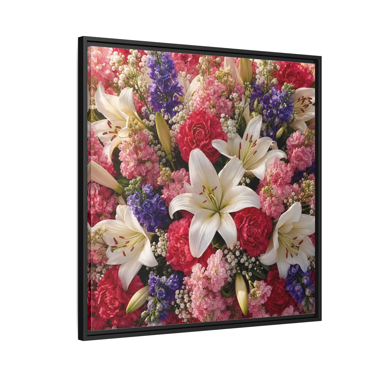 Side Mockup 9. Floral Flower Bouquet Vibrant Floral Bouquet shown as stretched canvas wall art