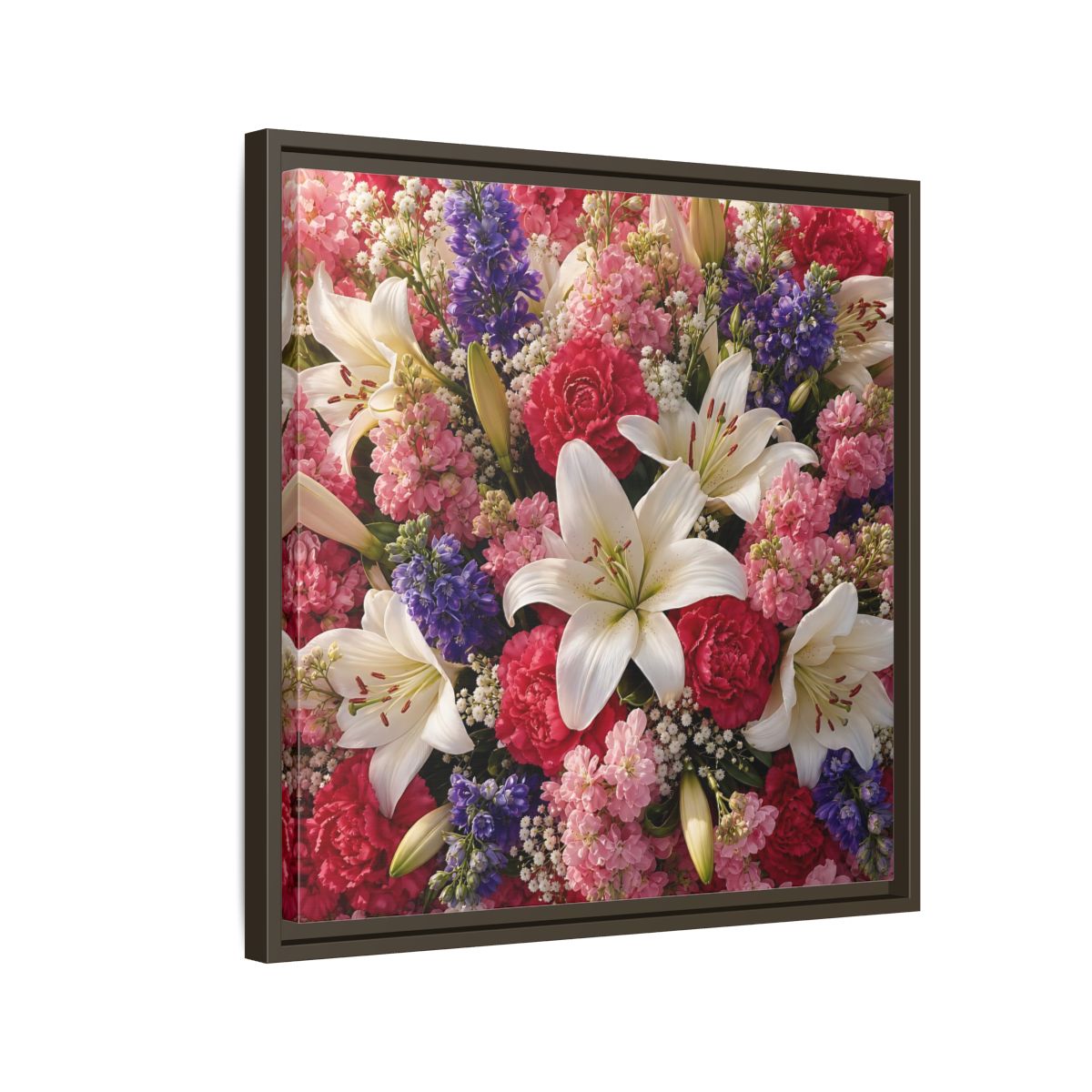Side Mockup 11. Floral Flower Bouquet Vibrant Floral Bouquet shown as stretched canvas wall art
