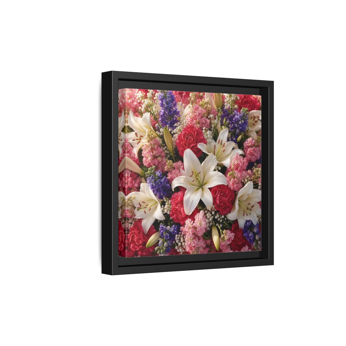 Side Mockup 21. Floral Flower Bouquet Vibrant Floral Bouquet shown as stretched canvas wall art