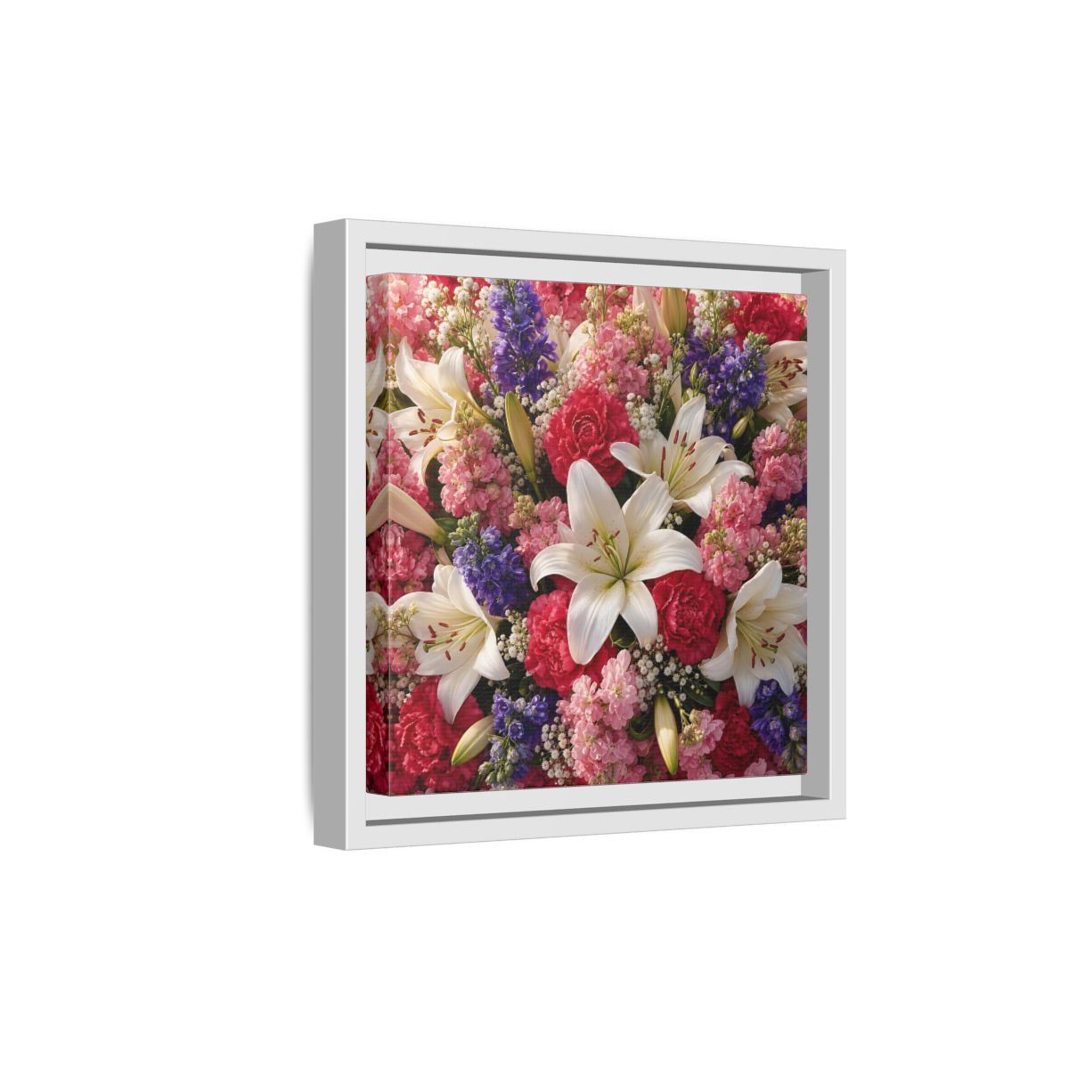 Side Mockup 19. Floral Flower Bouquet Vibrant Floral Bouquet shown as stretched canvas wall art