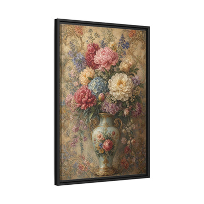 Floral Flower Bouquet Vintage Art Framed Canvas Wall Print Framed Canvas Wall Art - Living Room, Above Sofa shown as canvas wall art