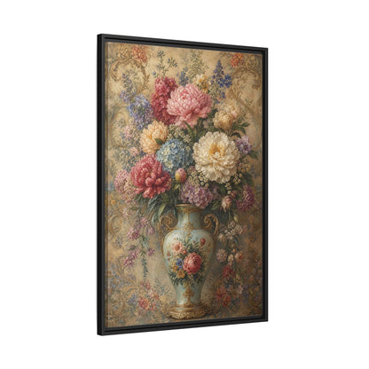 Floral Flower Bouquet Vintage Art Framed Canvas Wall Print Framed Canvas Wall Art - Living Room, Above Sofa shown as canvas wall art