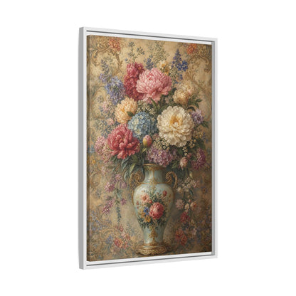 Floral Flower Bouquet Vintage Art Framed Canvas Wall Print Framed Canvas Wall Art - Living Room, Above Sofa shown as canvas wall art