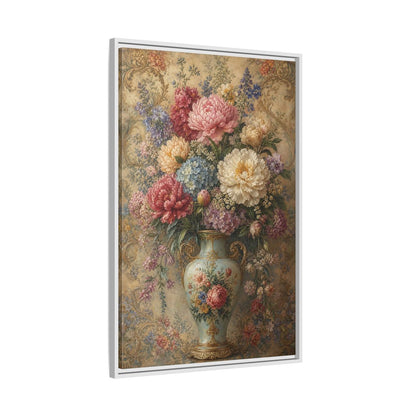 Floral Flower Bouquet Vintage Art Framed Canvas Wall Print Framed Canvas Wall Art - Living Room, Above Sofa shown as canvas wall art