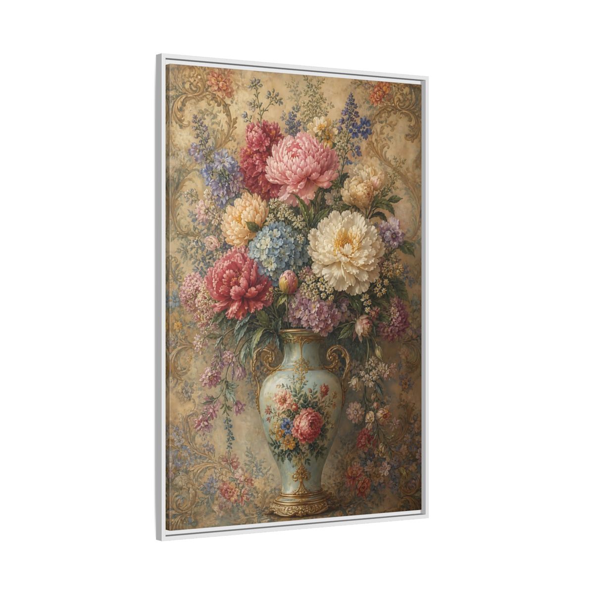 Side Mockup 7. Floral Flower Bouquet Vintage Floral Art shown as stretched canvas wall art