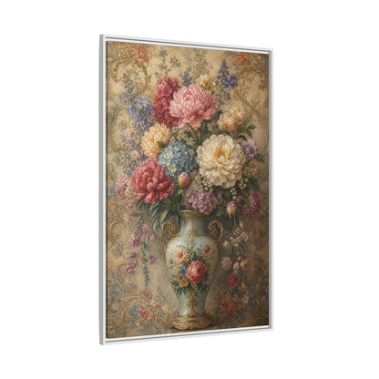 Floral Flower Bouquet Vintage Art Framed Canvas Wall Print Framed Canvas Wall Art - Living Room, Above Sofa shown as canvas wall art