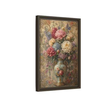 Floral Flower Bouquet Vintage Art Framed Canvas Wall Print Framed Canvas Wall Art - Living Room, Above Sofa shown as canvas wall art