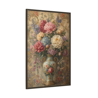 Floral Flower Bouquet Vintage Art Framed Canvas Wall Print Framed Canvas Wall Art - Living Room, Above Sofa shown as canvas wall art