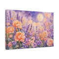 Side Mockup 4. Floral Flower Garden Lavender Peach Floral shown as stretched canvas wall art