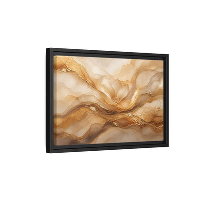 Side Mockup 6. Floral Flower Gold And Beige Abstract shown as stretched canvas wall art