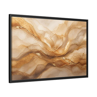 Side Mockup 13. Floral Flower Gold And Beige Abstract shown as stretched canvas wall art