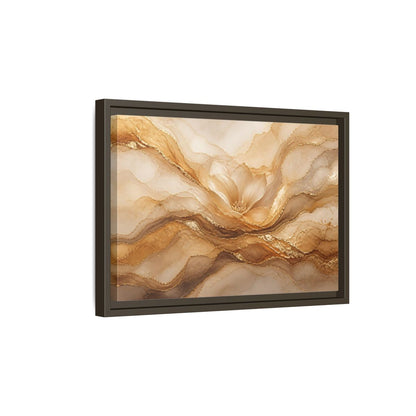 Side Mockup 5. Floral Flower Gold And Beige Abstract shown as stretched canvas wall art