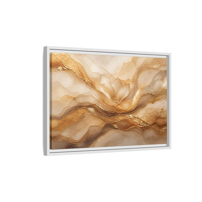 Side Mockup 1. Floral Flower Gold And Beige Abstract shown as stretched canvas wall art