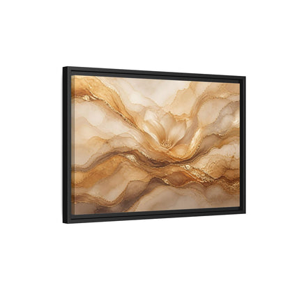 Side Mockup 3. Floral Flower Gold And Beige Abstract shown as stretched canvas wall art