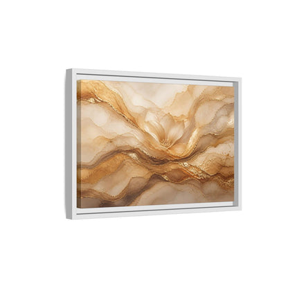 Side Mockup 4. Floral Flower Gold And Beige Abstract shown as stretched canvas wall art