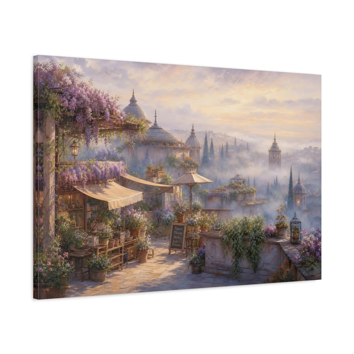 Main Mockup. Floral Flower Market Lavender Market shown as stretched canvas wall art