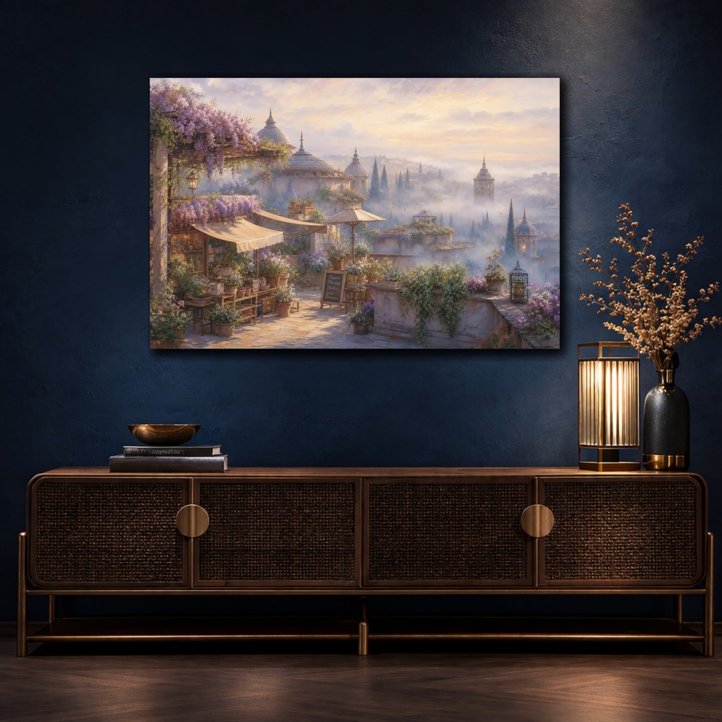 Mockup 4. Floral Flower Market Lavender Market shown as stretched canvas wall art
