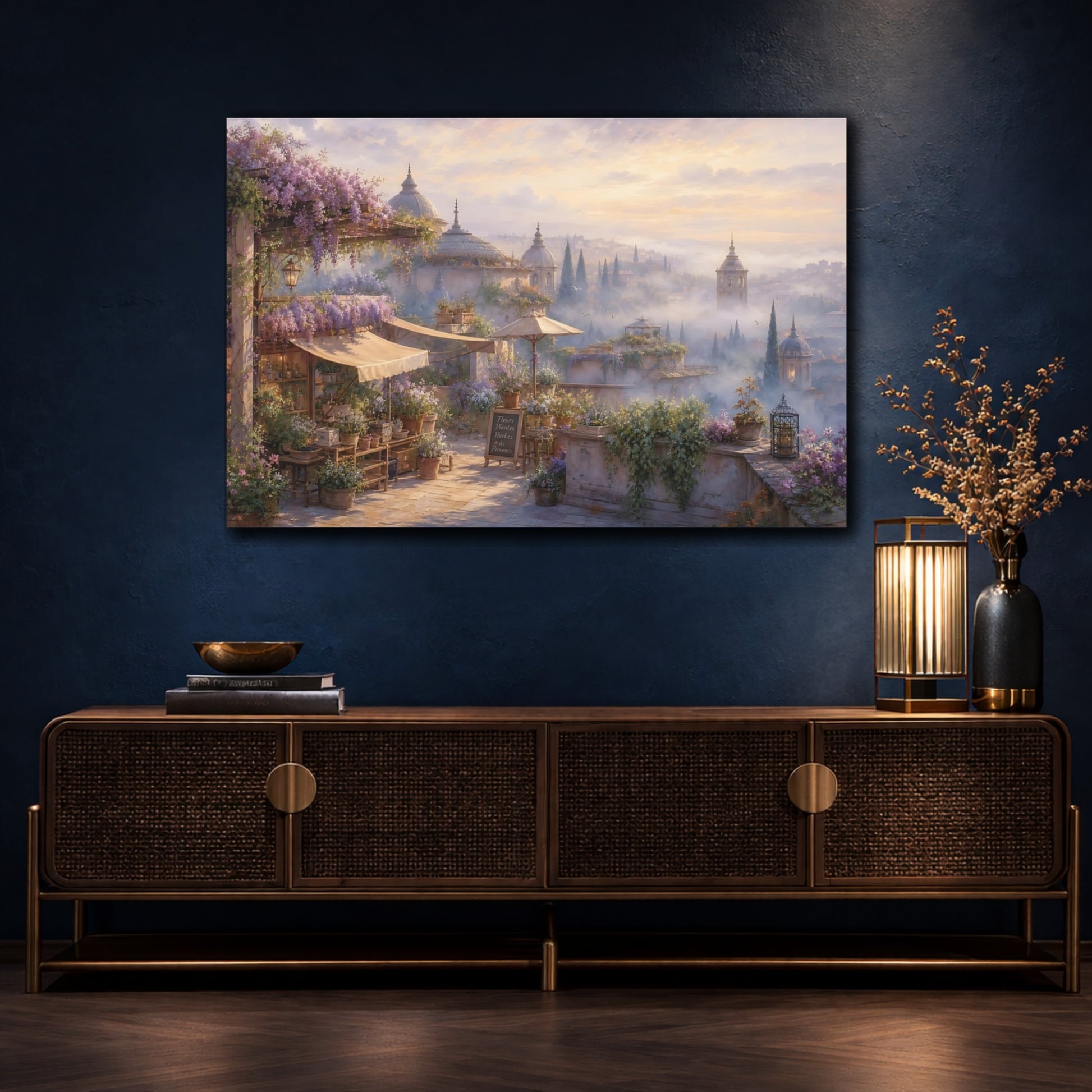 Mockup 4. Floral Flower Market Lavender Market shown as stretched canvas wall art