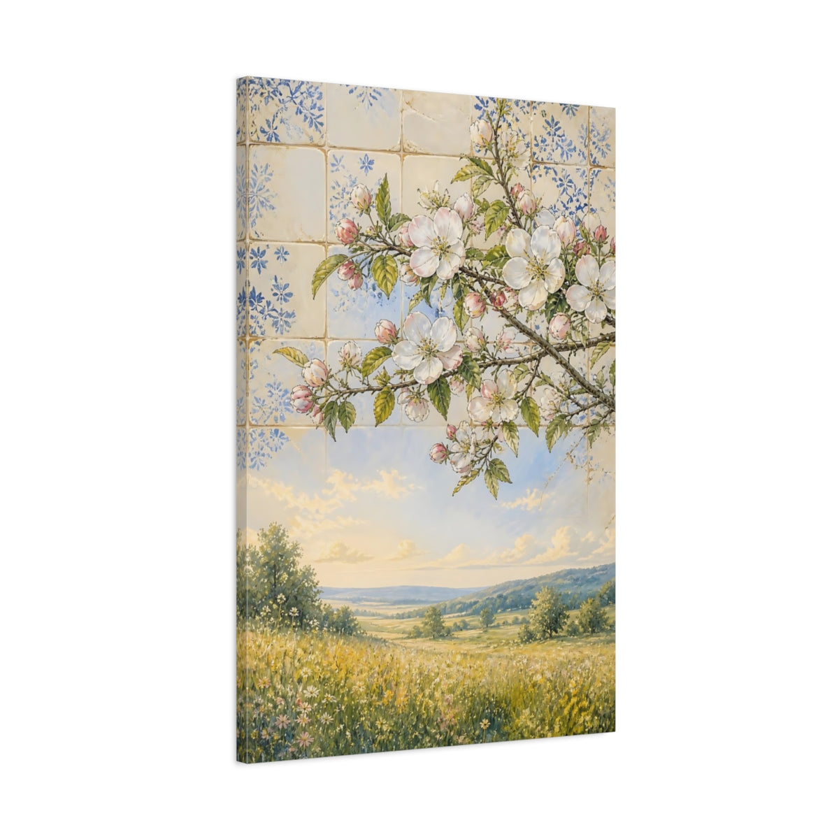 Main Mockup. Floral Flowering Branch Spring Floral Landscape shown as stretched canvas wall art