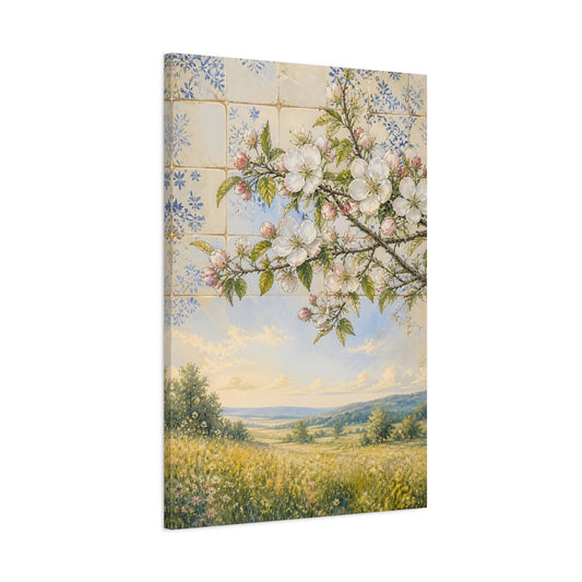 Main Mockup. Floral Flowering Branch Spring Floral Landscape shown as stretched canvas wall art