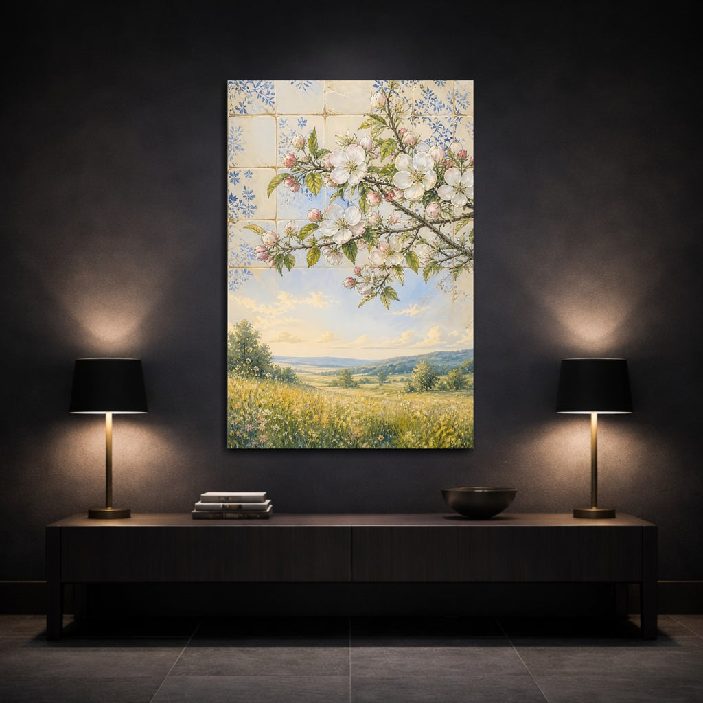 Mockup 3. Floral Flowering Branch Spring Floral Landscape shown as stretched canvas wall art