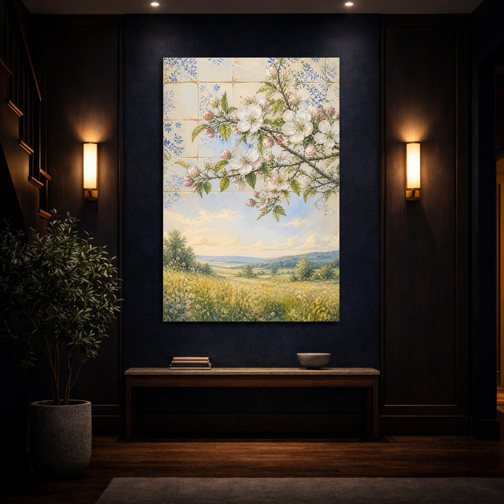 Mockup 4. Floral Flowering Branch Spring Floral Landscape shown as stretched canvas wall art