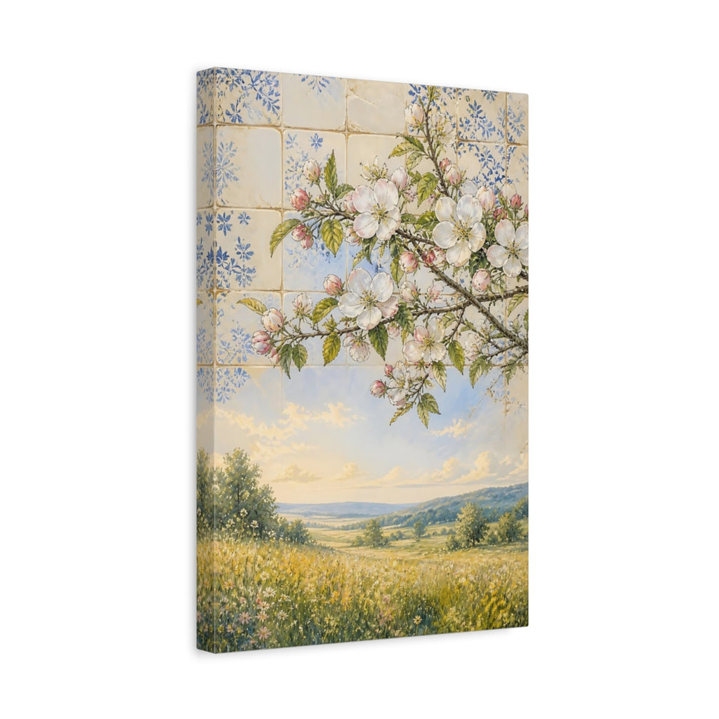 Side Mockup 4. Floral Flowering Branch Spring Floral Landscape shown as stretched canvas wall art