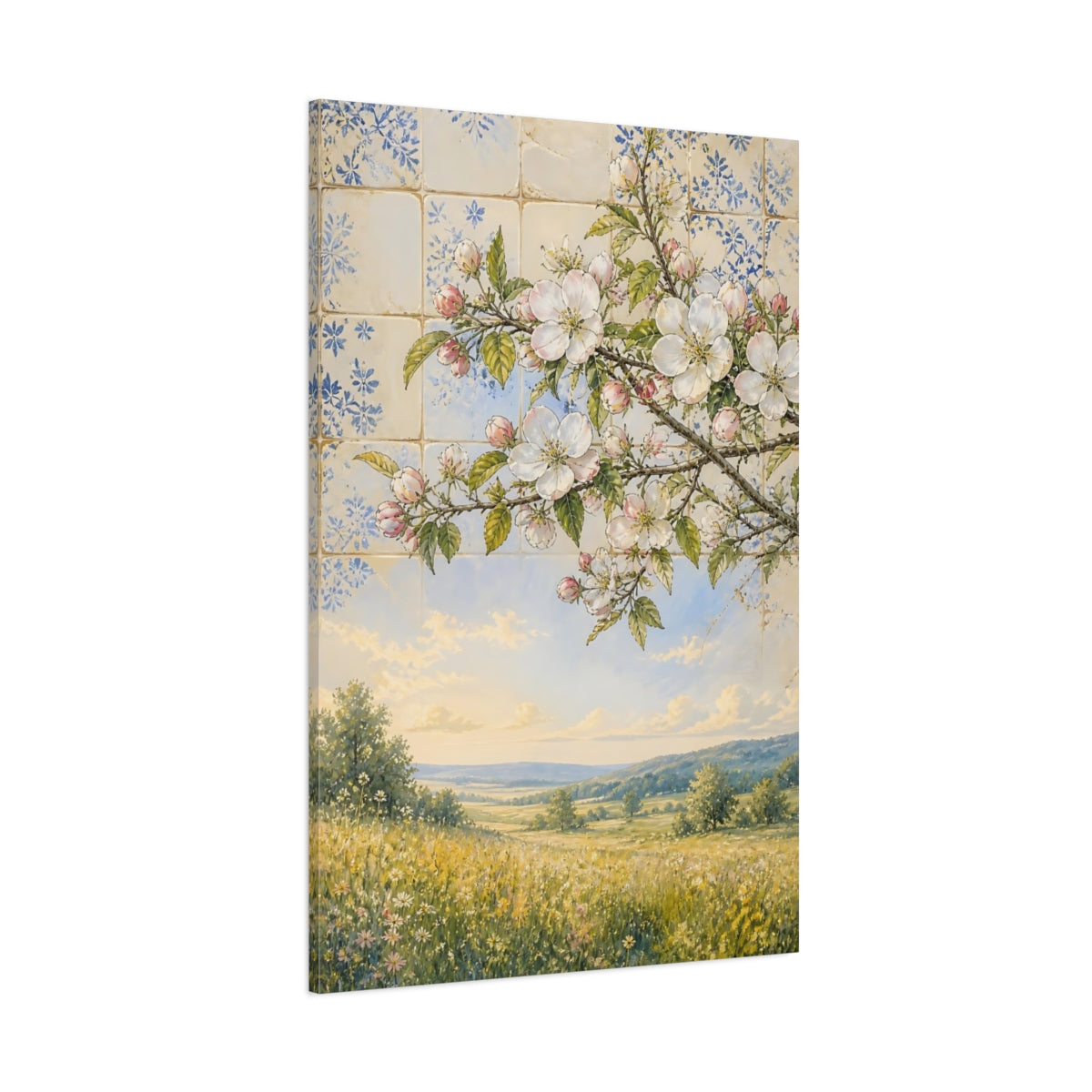 Side Mockup 1. Floral Flowering Branch Spring Floral Landscape shown as stretched canvas wall art