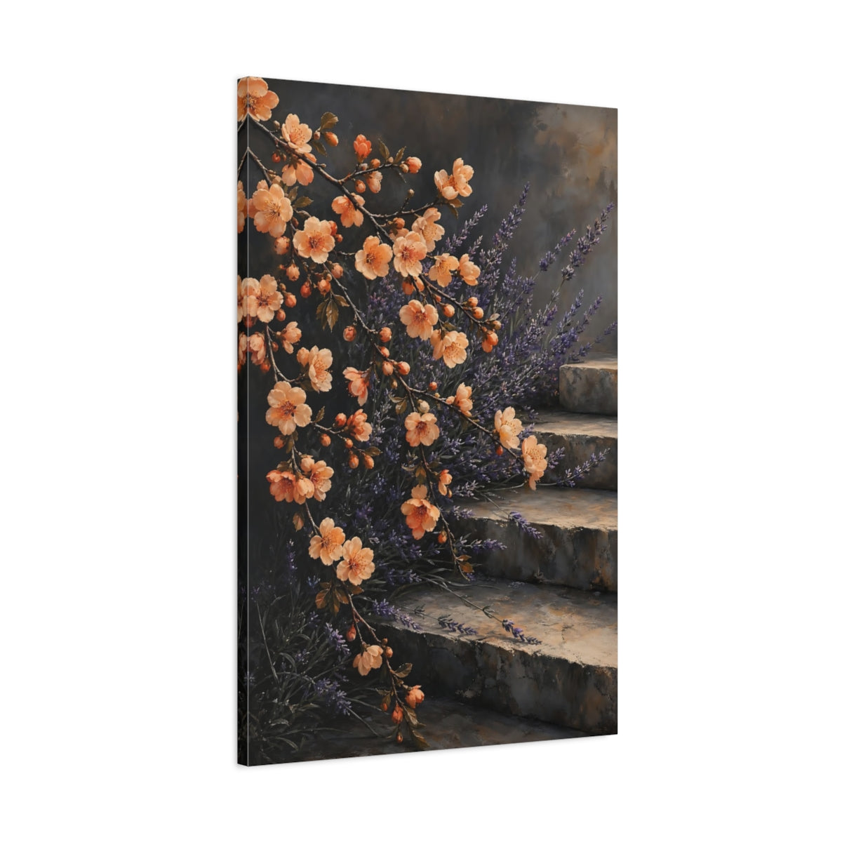 Main Mockup. Floral Flowering Branches Peach Lavender Floral shown as stretched canvas wall art