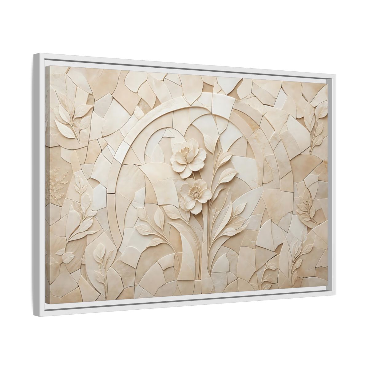 Side Mockup 10. Floral Flowers Beige Floral shown as stretched canvas wall art