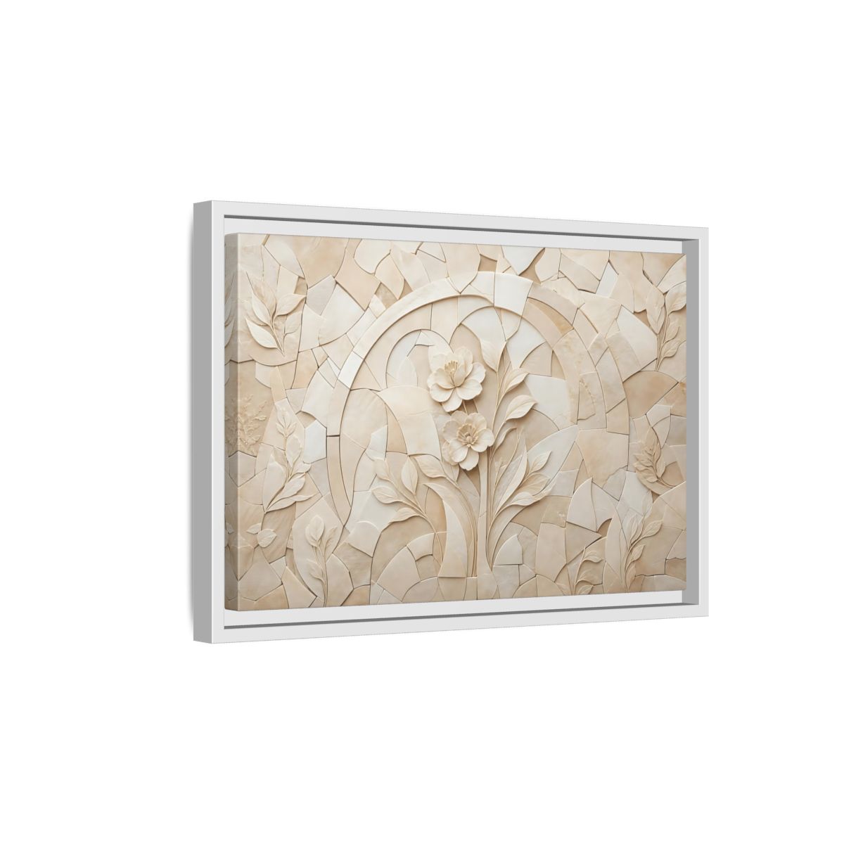 Side Mockup 4. Floral Flowers Beige Floral shown as stretched canvas wall art