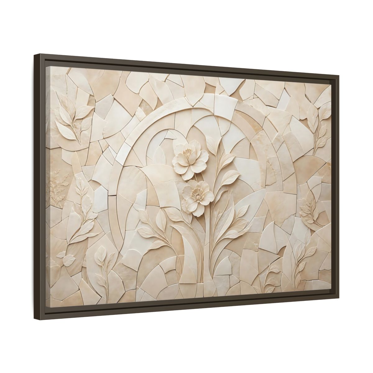 Side Mockup 11. Floral Flowers Beige Floral shown as stretched canvas wall art