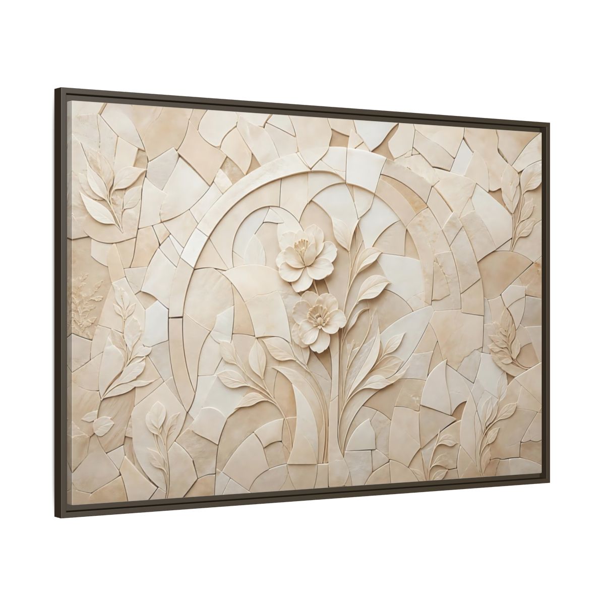 Side Mockup 8. Floral Flowers Beige Floral shown as stretched canvas wall art