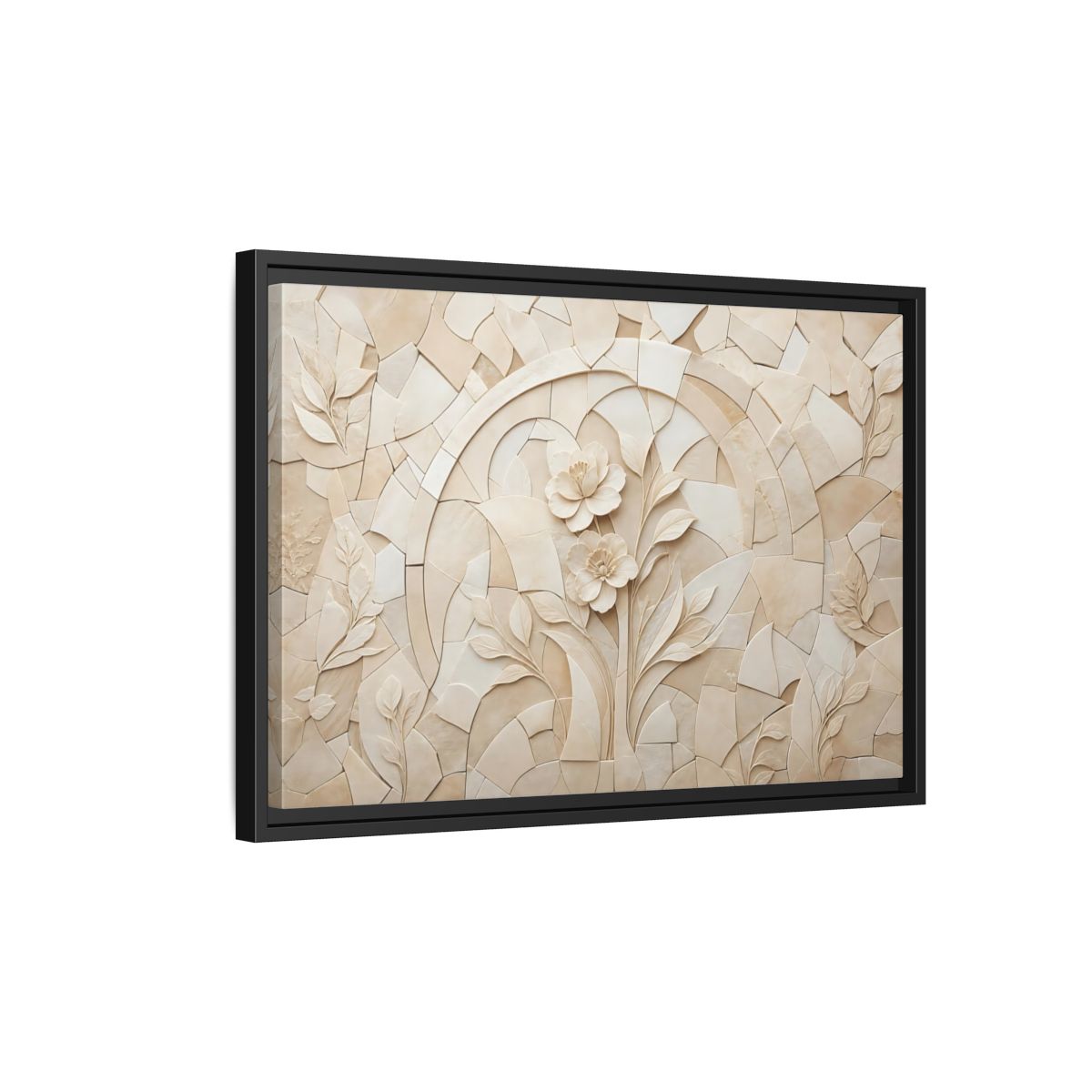 Side Mockup 3. Floral Flowers Beige Floral shown as stretched canvas wall art