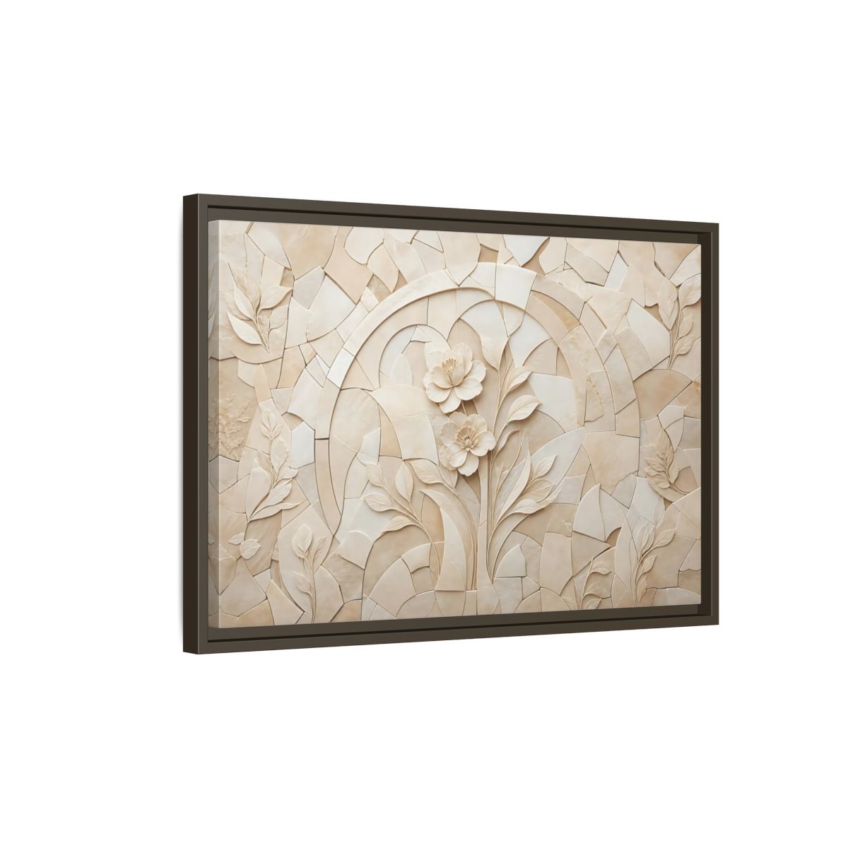 Side Mockup 2. Floral Flowers Beige Floral shown as stretched canvas wall art