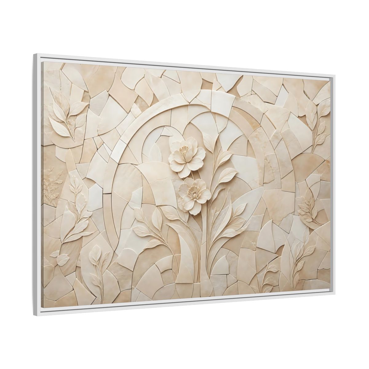 Side Mockup 7. Floral Flowers Beige Floral shown as stretched canvas wall art