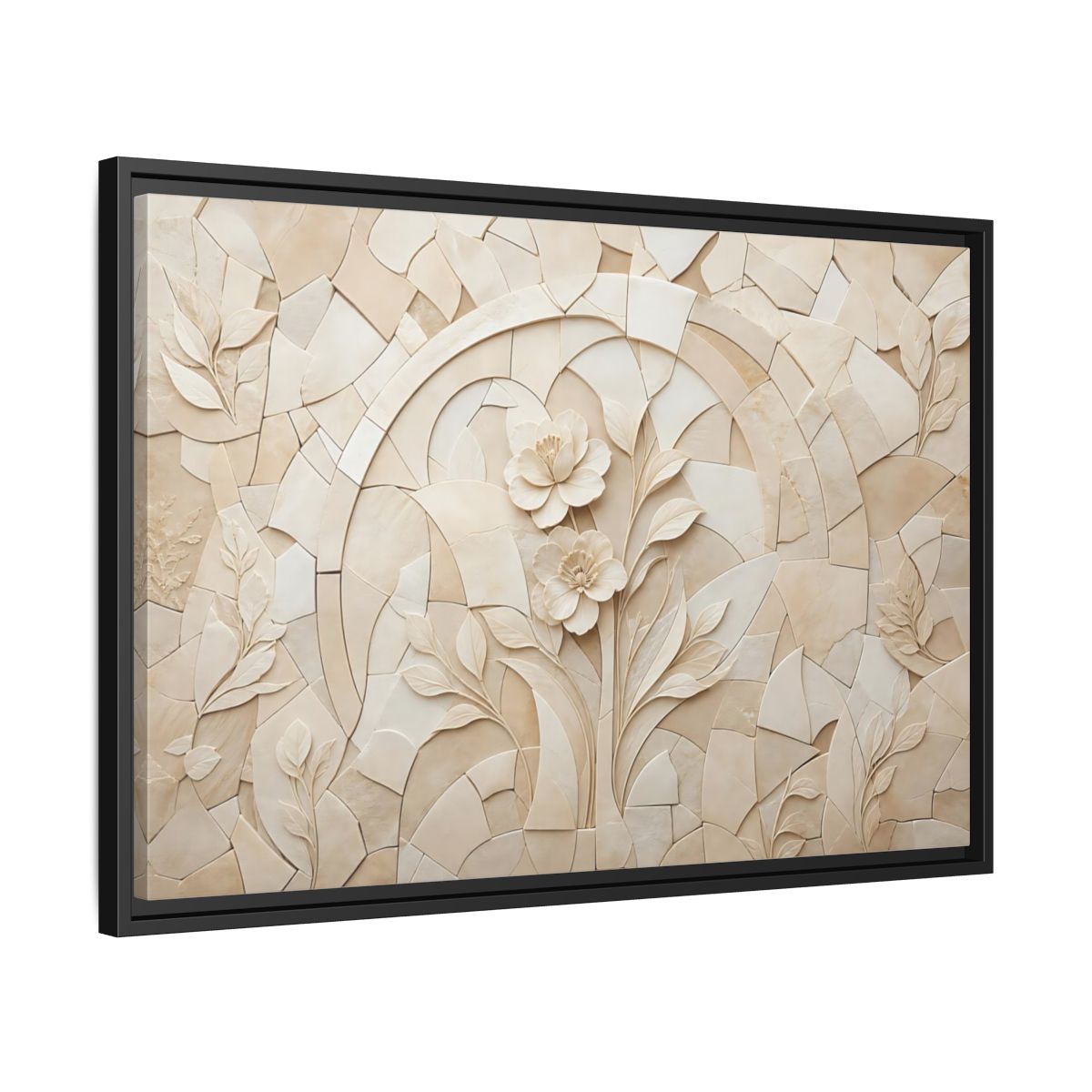 Side Mockup 14. Floral Flowers Beige Floral shown as stretched canvas wall art